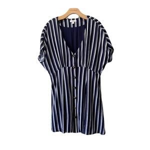 Nordstrom BP Navy Blue White Striped Spring Summer Button Up Mini Dress size XL